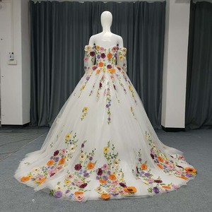 Lsany247 Fotos Reales Vestido de Novia con Hombros Descubiertos, Bordado 3D de Flores y Encaje, Corte en A, Elegante Vestido de Gala para Mujer, Jancember - Product Image 5