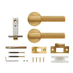 Set Maniglie per <span class=keywords><strong>Porta</strong></span> in Ottone Zigrinato con Serratura a Leva, Cilindro Magnetico Fittizio EU per Interni - Product Image 4