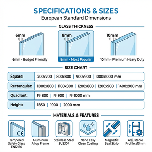 Panel de <span class=keywords><strong>Ducha</strong></span> de Vidrio Fijo de 1200 mm y 10 mm, con Acabado Cromado Pulido y Barra Estabilizadora, <span class=keywords><strong>Media</strong></span> Pared - Product Image 3