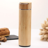 Infuseur à thé personnalisé de 450Ml, en acier inoxydable, bouteille d'eau en Fiber de bambou, avec couvercle en bambou, tasse pour feuilles amples, vente en gros
