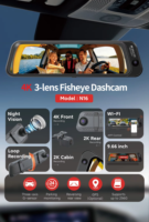 Caméra de tableau de bord DVR pour voiture avec triple objectif 9,66 pouces, vision nocturne, Wi-Fi, application, GPS, 180 degrés, caméra avant 4K + caméra arrière 2K, ODM/OEM