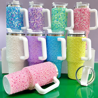 Bicchiere Termico da 40oz in Acciaio Inossidabile 304 con Strass, Manico e Coperchio con Cannuccia, Tazza Bling in Cristallo per Collezioni Regalo Boutique - Vendita all'Ingrosso