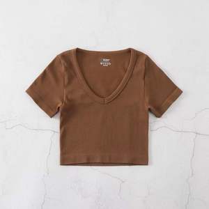 Débardeur en maille côtelée extensible pour femme, sans couture, streetwear, manches courtes, col en V, décontracté - Product Image 4