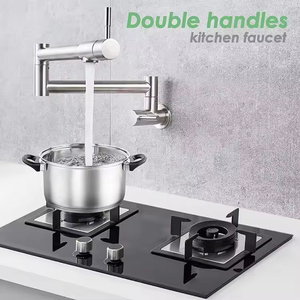 Robinet de <span class=keywords><strong>cuisine</strong></span> mural pivotant à double trou en acier inoxydable 304, robinet mélangeur d'eau froide unique rotatif - Product Image 2