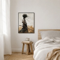 Décoration Murale Afro Samouraï Ronin Guerrier en Alliage Noir Mat Durable avec Cadre, Ameublement en Gros pour Intérieurs de Boutiques et Hôtels à Courte Séjour