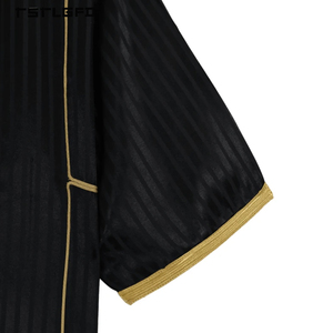 <b>Men</b> Black <b>Thobe</b> Gold Thread Embroidery V-Neck Gold Stripe Piping Short Sleeve Full-Length Luxury Islamic Jubba Formal Robe - Product Image 6