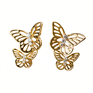 Orecchini a farfalla in oro con intarsi di cristalli per donna, da indossare tutti i giorni - Product Image 1