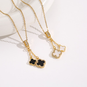 Materiale in acciaio inossidabile ipoallergenico minimalista <span class=keywords><strong>quadrifoglio</strong></span> squisito regolabile moda ciondoli collane per le donne - Product Image 2