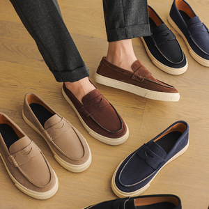 Mocassins décontractés à enfiler pour hommes, kaki, marron, noir, bleu foncé, à talon bas, semelle souple, chaussures bateau, pour le quotidien et le bureau - Product Image 1