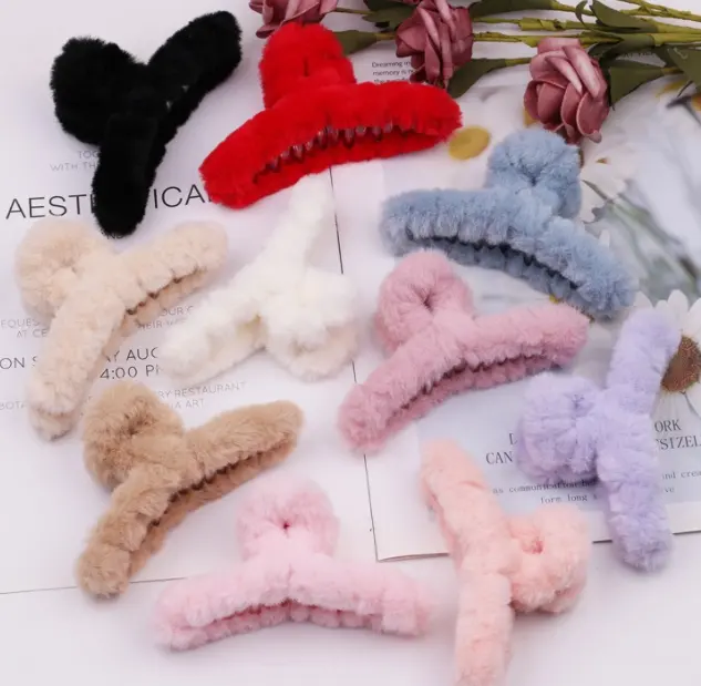 2023 new fashion rabbit fur plush grab clip wholesale 11cm rabbit fur hair claw for women hair accessories