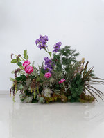 Arche de fleurs artificielles en soie personnalisable, pivoines et roses violettes et magenta, verdure durable, faite à la main, pour décoration de mariage et de fête