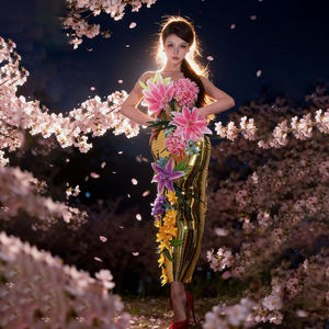 Novance Y5552 Productos <span class=keywords><strong>de</strong></span> Moda, Conjunto <span class=keywords><strong>de</strong></span> Dos Piezas Elegante, Vestidos Florales para Fiesta, Trajes <span class=keywords><strong>de</strong></span> Escenario Dorados sin Tirantes para Cantantes - Product Image 1