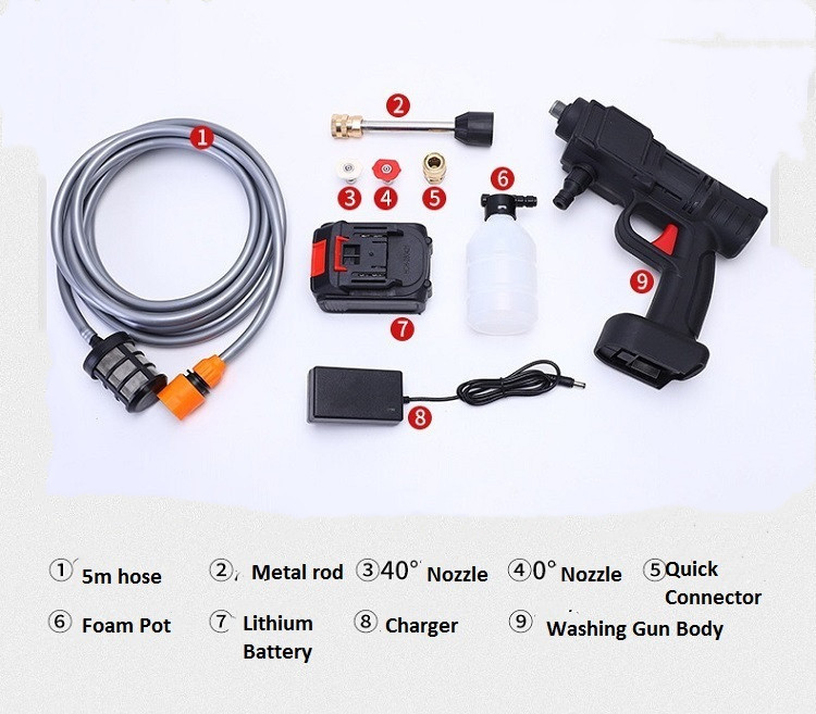 Hot products cordless high pressure car washer gun with rechargeable lithium battery