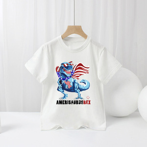 T-shirt d'été neuf pour garçons, à manches courtes, en coton doux, motif dessin animé, thème Fête de l'Indépendance américaine, pour l'export. - Product Image 4