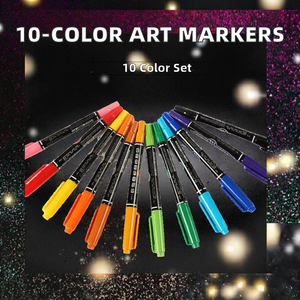 थोक 10-रंग ऐक्रेलिक स्थायी मार्कर सेट डबल पॉइंट आर्ट पेंट पेन 6 मिमी लेखन चौड़ाई के लिए - Product Image 2