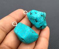 Magnifique Pendentif Fait Main en Argent Sterling 92,5 avec Pierre Précieuse Turquoise Brute de Qualité AAA, Vente en Gros pour Bijoux DIY (2 Pièces)