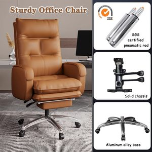 Chaise de <span class=keywords><strong>bureau</strong></span> en cuir marron clair à dossier haut, souple et confortable à point de massage, avec dossier inclinable <span class=keywords><strong>chauffant</strong></span> - Product Image 5