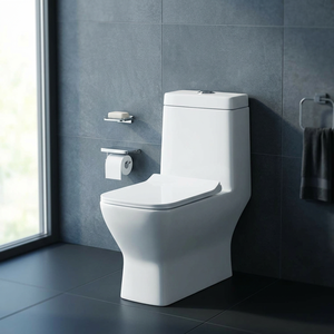 WC monobloc moderne en céramique blanche Ripone 4D à chasse d'eau, toilette à poser au sol - Product Image 6