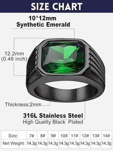 Cincin Signet Batu Permata Bandmax untuk Pria, Cincin Zirkonia Kubik Potongan Mewah dari Baja Anti Karat dengan Batu Topaz Biru/Emerald/<span class=keywords><strong>Onyx</strong></span> Hitam/Ruby - Product Image 3