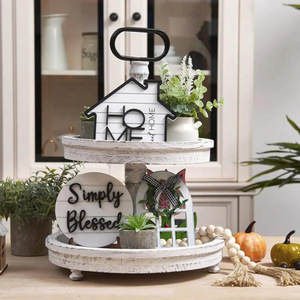 Nova Chegada: Bandeja Redonda de Madeira Ecológica de 2 Níveis Estilo Art Déco com Decoração Personalizada em Cores Rústicas para Todas as Ocasiões - Product Image 6