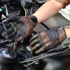 <span class=keywords><strong>Gants</strong></span> de <span class=keywords><strong>moto</strong></span> en <span class=keywords><strong>cuir</strong></span> <span class=keywords><strong>marron</strong></span> rétro pour hommes, à doigts entiers, avec fermeture réglable à la poignet, antidérapants et compatibles écran tactile - Product Image 2