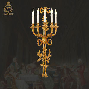 מלון צרפתי וילה רטרו עיצוב צורת נר גדול נחושת אורות קיר טירת וילה סלון מנורת פמוט קיר עתיק פליז - Product Image 1