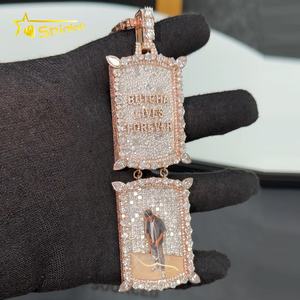 ラッパー ジュエリー 925 シルバー製 フルアイスアウト ヒップホップデザイン VVS モアサナイト ダイヤモンド モザイク インビジブルセッティング ドッグタグ ペンダント - Product Image 4