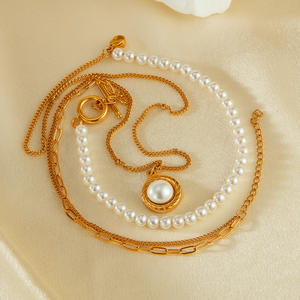 สร้อยคอไข่มุกหลายชั้น สไตล์วินเทจ สำหรับผู้หญิง ทำจากสแตนเลสกันน้ำ - Product Image 3