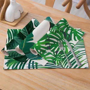 2024热带植物森林图案餐桌垫棉麻餐垫