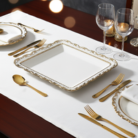 Vaisselle de banquet de luxe personnalisée, vaisselle en porcelaine à bord doré, assiettes de service, plats, bols, service de table