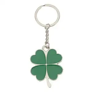 Keychain Supplier Factory Direct Custom Made Metal Soft Enamel Lucky Four Green leaf Clover Key Chain Key Ring Keychain