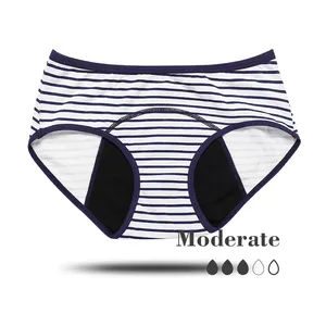 Free Odor Blue Stripe 95% Cotton Physiology Briefs Teens Leak Proof Period Panties Underwear Menstrual Teens Girls