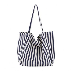 Sac de shopping grande capacité, sac en toile rayé simple, sac à bandoulière décontracté et tendance pour femmes - Product Image 4