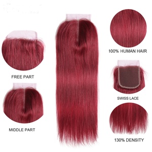 ผมแท้แบบมัด 99J พร้อมเชือกผูกผม ไม่ใช่ผมเรมี่ สีแดง บราซิลเลี่ยน ตรงแบบเปียกและเป็นลอน - Product Image 2