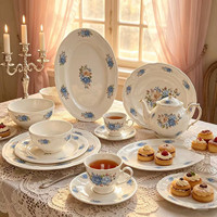 Assiette et Bol en Céramique à Relief Motif Rose Bleue Romantique Style Vintage Français, Assiette à Dessert, Assiette à Soupe, Ensemble de Vaisselle
