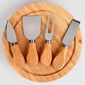 Tabla de queso con cuchillo, juego de regalo de Picnic, 5 piezas, tabla de cortar incluye 4 Uds. Con mango de madera - Product Image 1