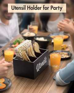 Organisateur de couverts à 4 compartiments en bois écologique, boîte de rangement en bois de pin pour organiser les couverts et les ustensiles de cuisine - Product Image 3