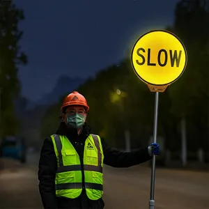 Double Sided Flashing Stop Sign Traffic Safety Handheld LED Slow Stop Paddle Sign