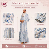 Robe longue maxi rayée florale personnalisée OEM pour femme, robe hijab modeste bleue et blanche, vente en gros sur mesure