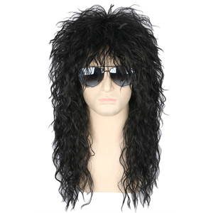 Pelucas negras para hombre, <span class=keywords><strong>disfraz</strong></span> de <span class=keywords><strong>Halloween</strong></span>, Punk, Heavy Metal Rocker, peluca rizada larga - Product Image 1