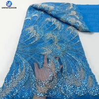 Tissu en dentelle de tulle français Sinya blanc de luxe brodé de perles et de sequins, 5 yards, haute qualité, pour robe de mariée africaine ou de soirée