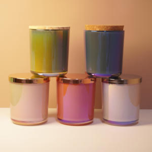 โหลเทียนเปล่าสีรุ้ง12ออนซ์หรูหราก้นกลม12ออนซ์ที่วางกระบอกโลหะพร้อมฝาปิดสำหรับตกแต่งบ้านโลโก้ที่ปรับแต่งได้ - Product Image 4