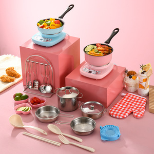 Mini Kitchen Utensils Set Metal Stove Frying Pan Saucepan Steamer Bucket Dumpling Molds For Cooking Play Pretend Toy 5-7 Years - Product Image 2