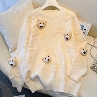 Herbst benutzer definierte Mode Mädchen verkaufen Rundhals ausschnitt Langarm Cartoon niedlichen Bären druck stricken Weihnachts pullover weiblich