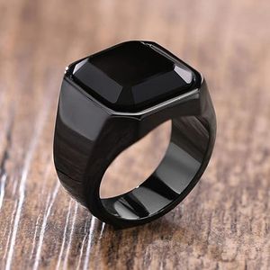New Male <strong>Black</strong> <strong>Stone</strong> Stainless Steel <strong>Ring</strong> <strong>Silver</strong> Color Hip Hop Party Punk <strong>Rings</strong> for Men Wedding Jewelry - Product Image 2