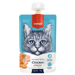 Wanpy 맛있는 고기 페이스트 고양이 치료 10 조각 모든 크기 고양이를위한 당근과 신선한 치킨 90 gr 젖은 음식 치료