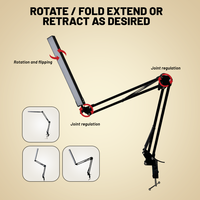 Lampe de bureau LED pliable à bras long réglable à 360°, à intensité tactile, protection oculaire, design simple DC pour bureau, salon, maison, maquillage