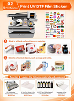 A3/A2/A1 dua kepala 2880dpi uv kecil digital dtf inkjet flatbed printer untuk plastik kulit pvc film pencetakan stiker pena