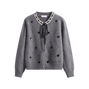 Cardigan <span class=keywords><strong>in</strong></span> <span class=keywords><strong>maglia</strong></span> stile moda donna <span class=keywords><strong>con</strong></span> rifinitura <span class=keywords><strong>in</strong></span> <span class=keywords><strong>pizzo</strong></span> <span class=keywords><strong>con</strong></span> fiocco elegante maglione invernale - Product Image 3