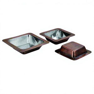 Ensemble de poêles à frire martelées de couleur marron foncé, plat d'entrée ovale, plat d'entrée de forme carrée, mur unique - Product Image 1